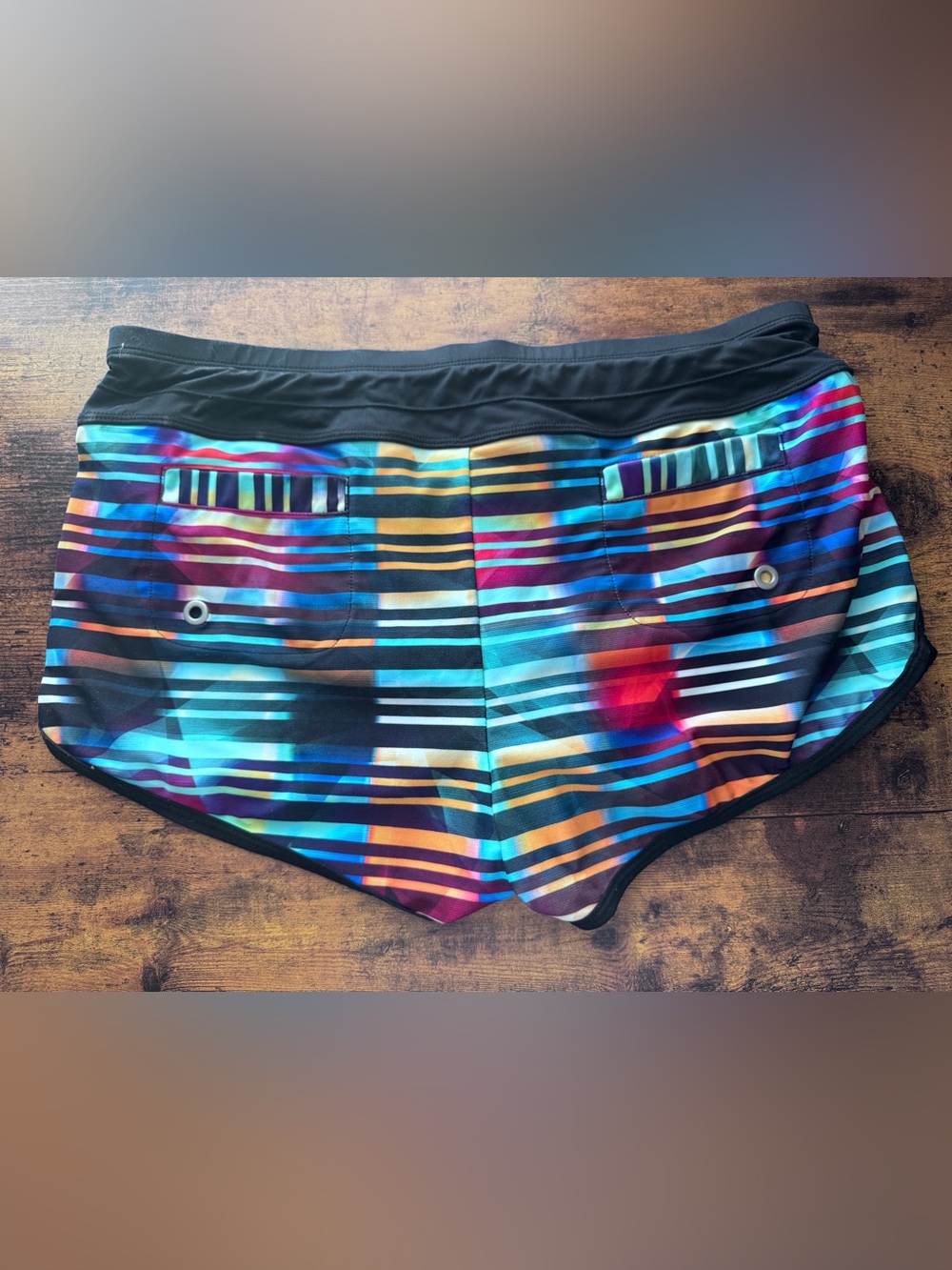 Athleta Women’s Black Multicolor Striped Swim Short BottomsMedium - Picture 3 of 4
